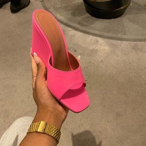 Unworn Pink Amina Muaddi Lupita Wedges size 41